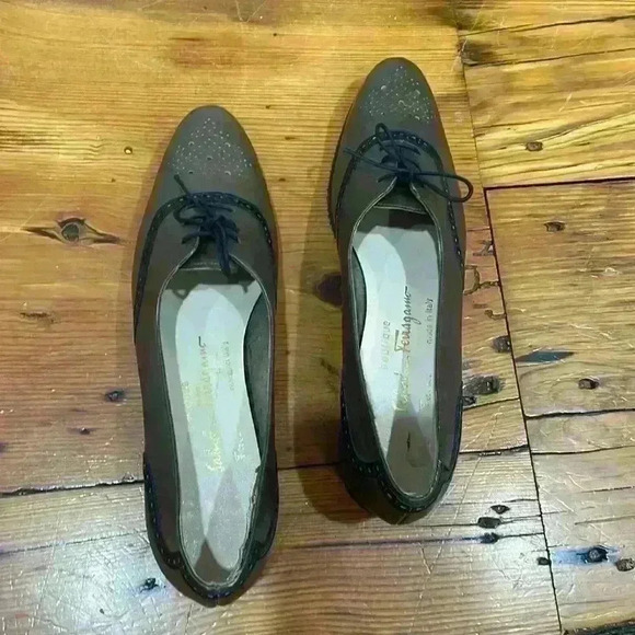 Salvatore Ferragamo brown and black Two Tone Oxford Lace Up Shoes Size 9 - Picture 3 of 10
